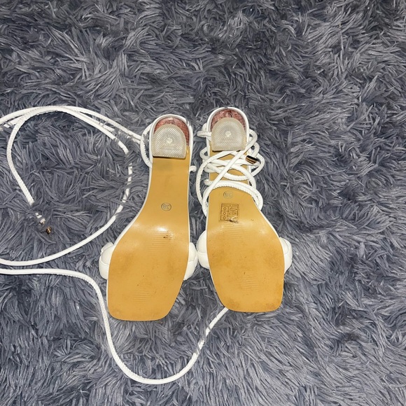 White Ankle Tie Heels - Picture 4 of 6